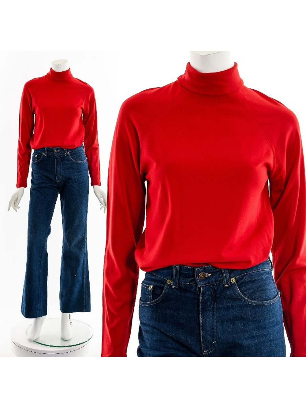 Bright Red Zip Up Turtleneck 70s
